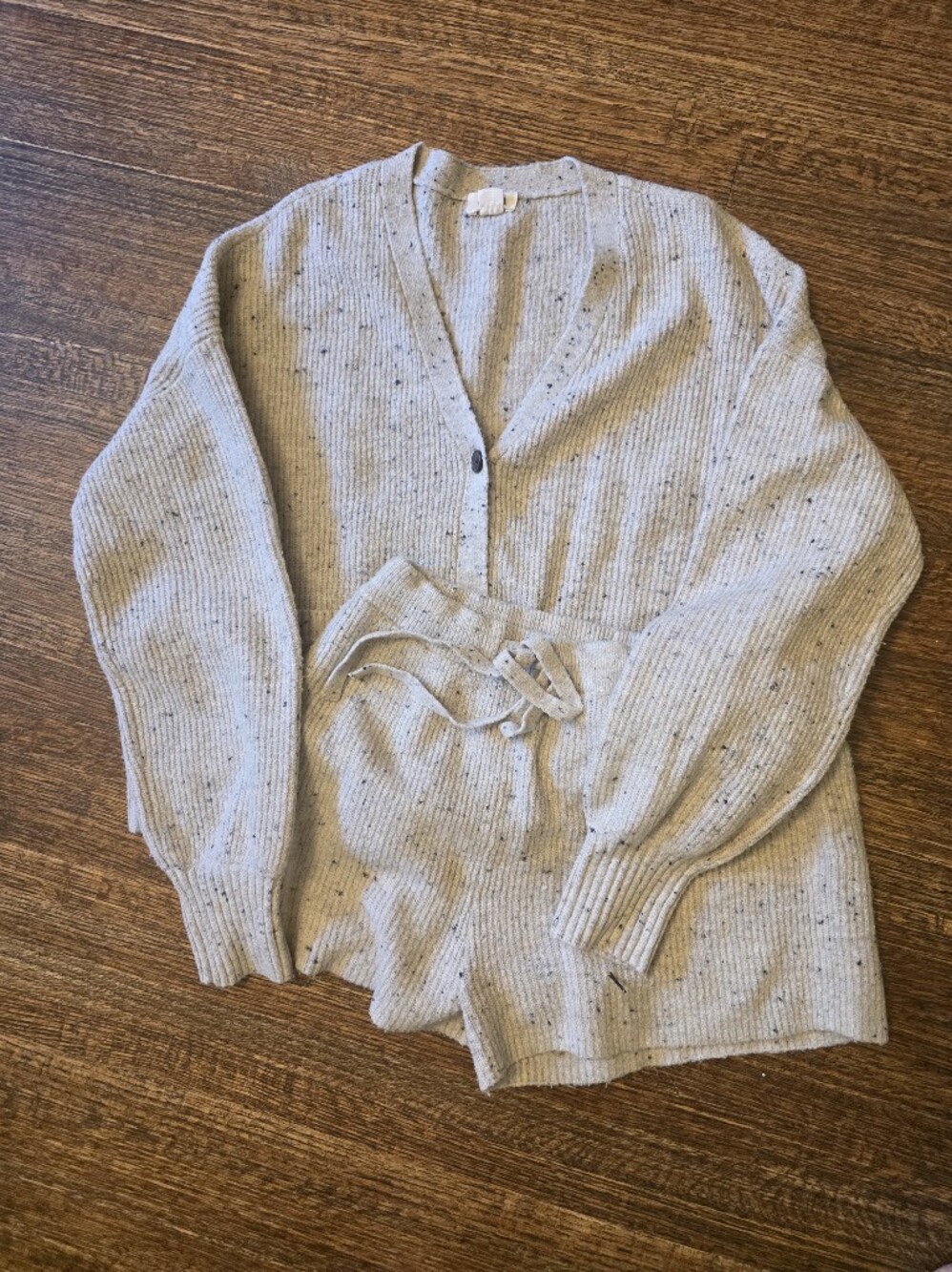 UpWest Light Oatmeal Speckled Hooded Cardigan And Short Set